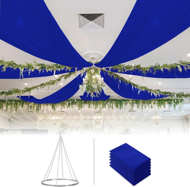ROMANKAS Silver Wedding Ceiling Drapes Hanging Kit Blue Ceiling Drapes 6 Panels 5x10ft with 12 Inch Ceiling Draping Hoop Ceiling Draping Fabric Sheer Ceiling Drapes for Wedding Ceremony Party Decor - Image 1